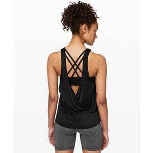 Lululemon Reenergized  2-in-1 Tank Top Size 10 Black Layered LW1BOJS Open Back